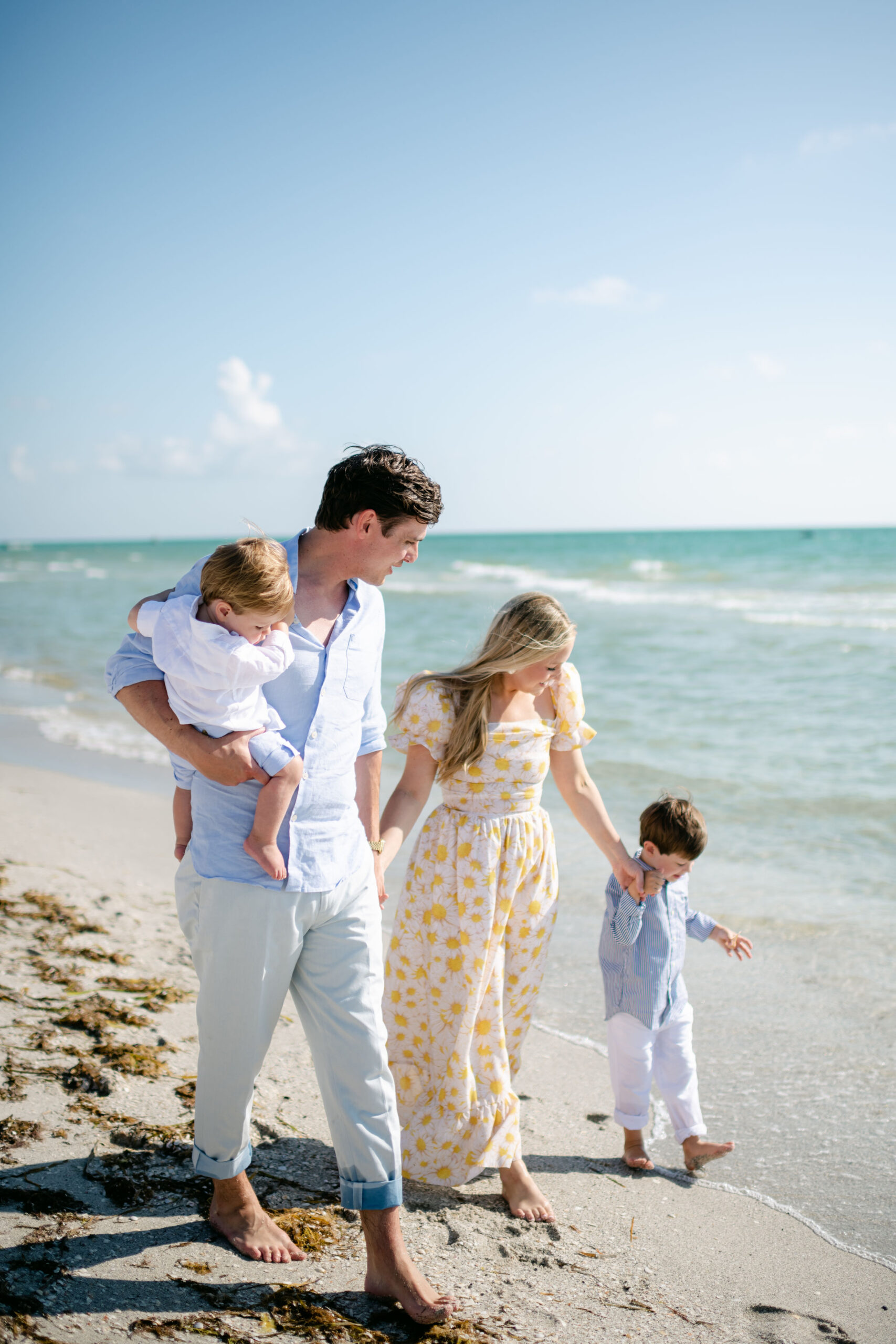 family walking on the beach