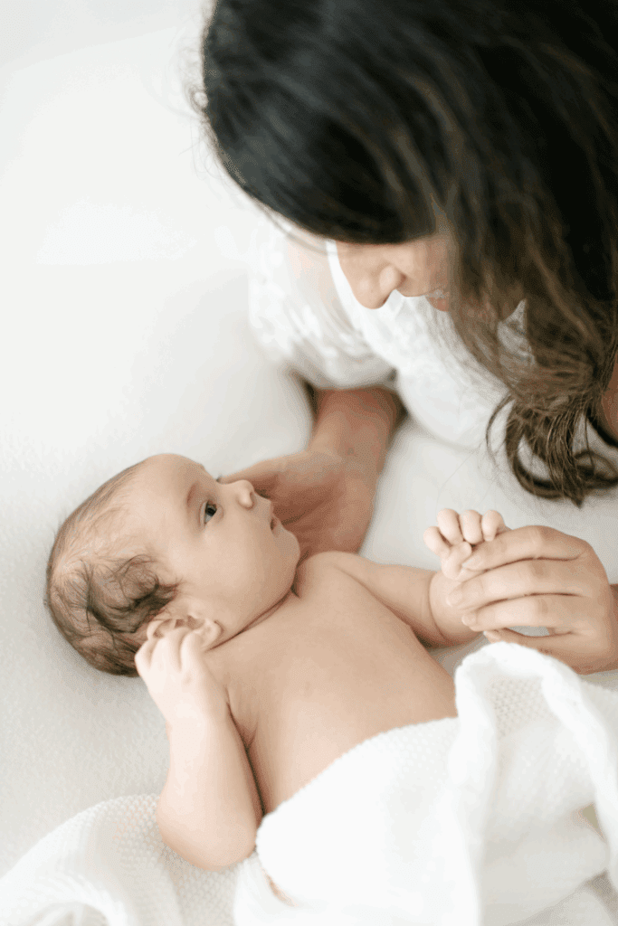Mama and baby photo in a studio